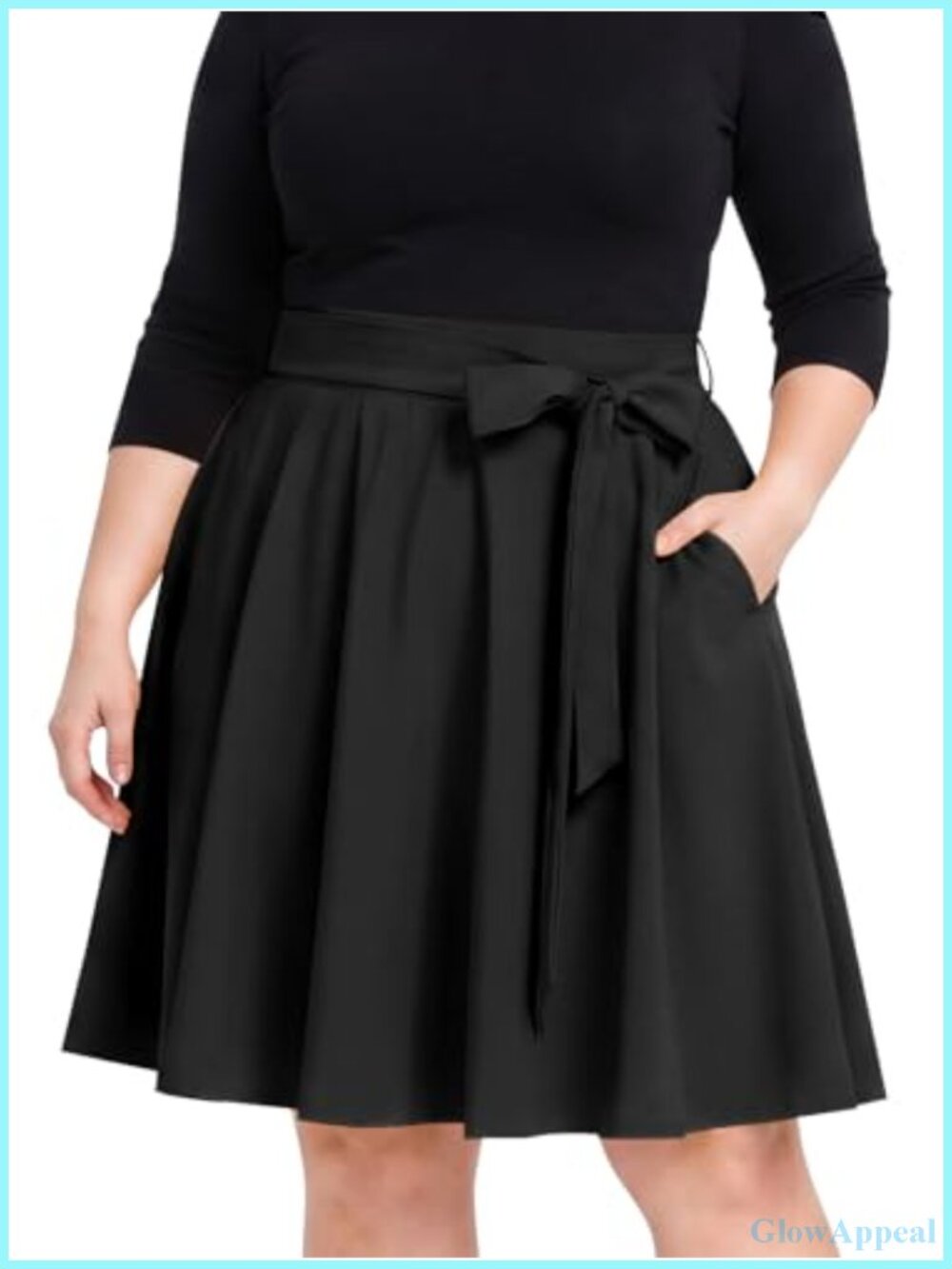 Plus Size Midi A-Line Skirt High Waist with Pockets Wrinkle Resistant